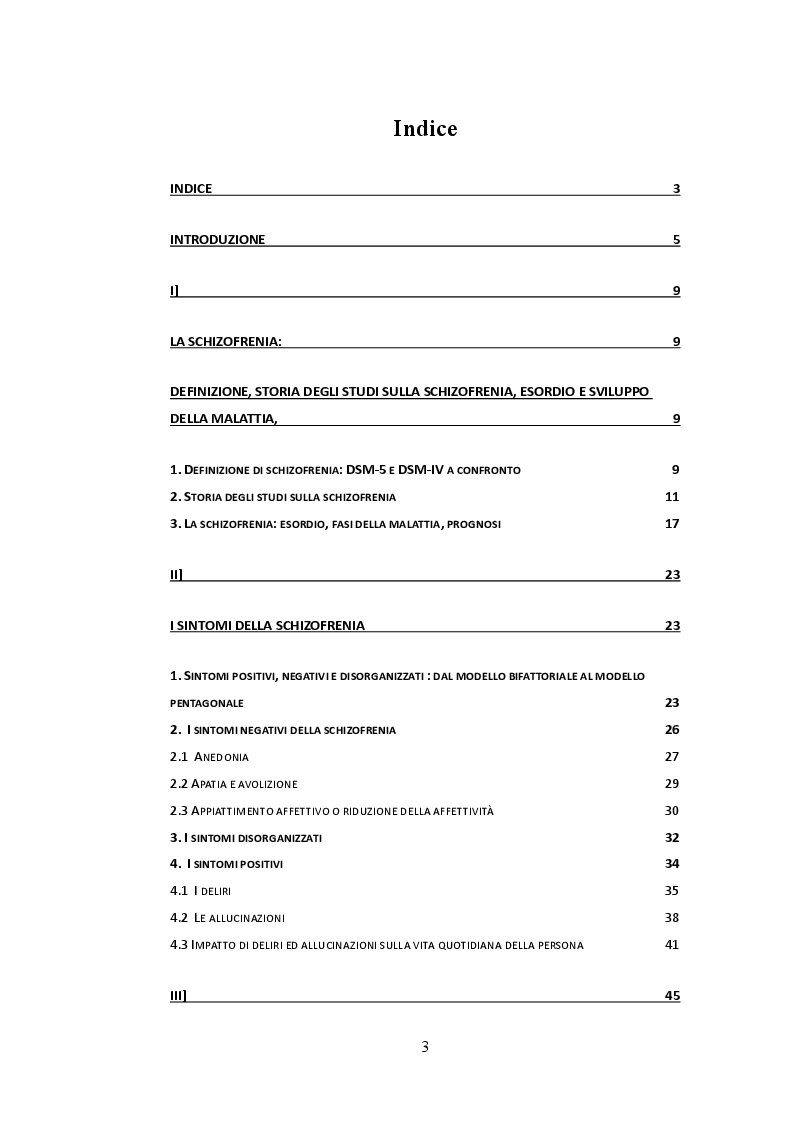 Indice della tesi: Le allucinazioni uditive nella schizofrenia: ipotesi biologiche ed ipotesi psicologiche a confronto, Pagina 1
