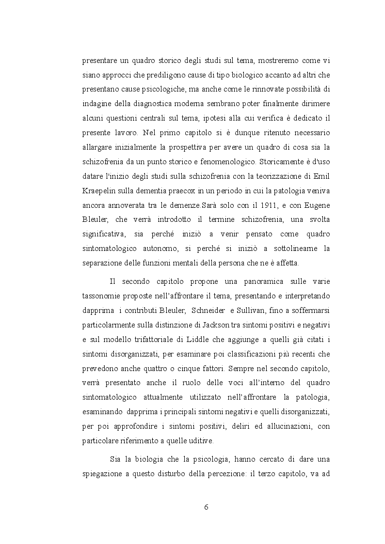 Anteprima della tesi: Le allucinazioni uditive nella schizofrenia: ipotesi biologiche ed ipotesi psicologiche a confronto, Pagina 3