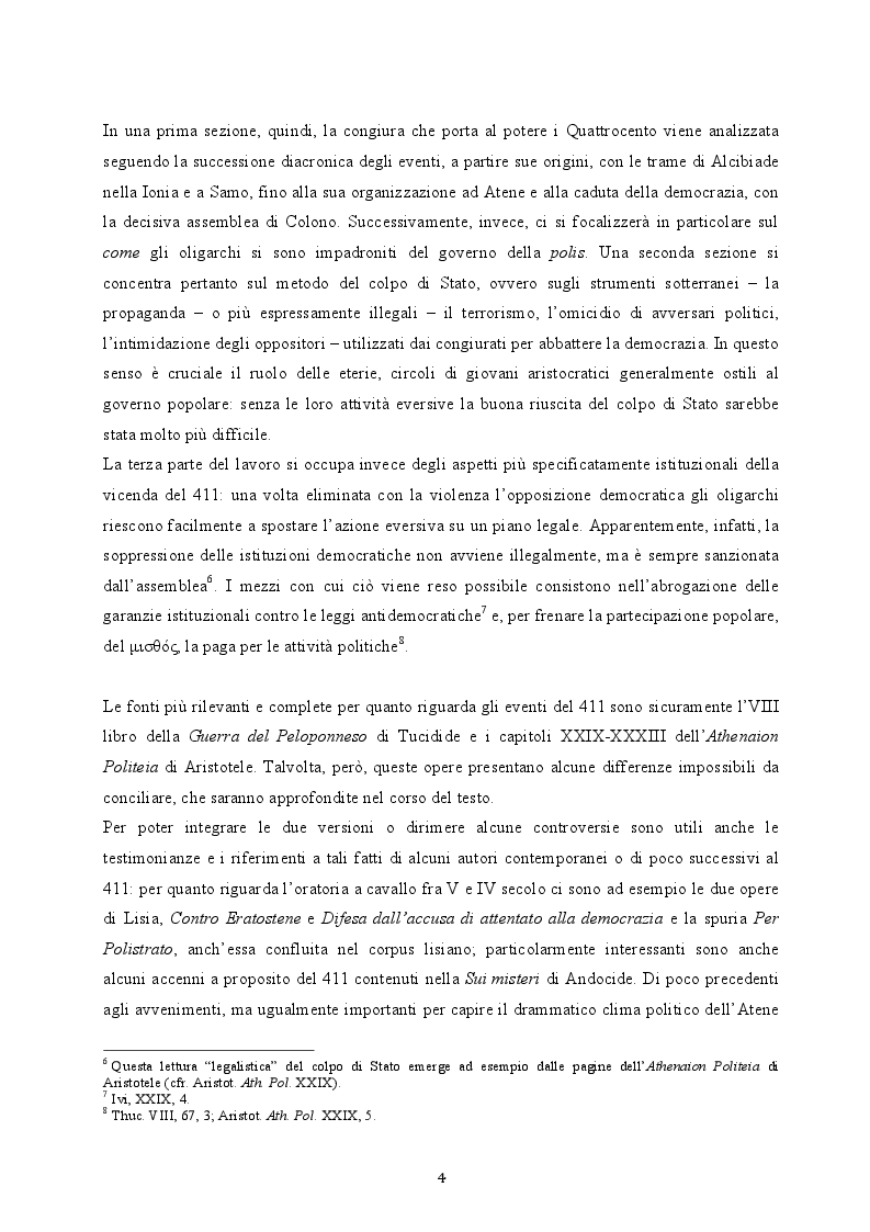 Anteprima della tesi: Il colpo di Stato dei Quattrocento ad Atene. Metodi di attuazione e aspetti istituzionali, Pagina 3