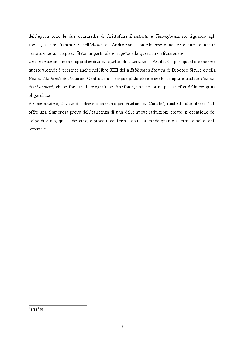 Anteprima della tesi: Il colpo di Stato dei Quattrocento ad Atene. Metodi di attuazione e aspetti istituzionali, Pagina 4