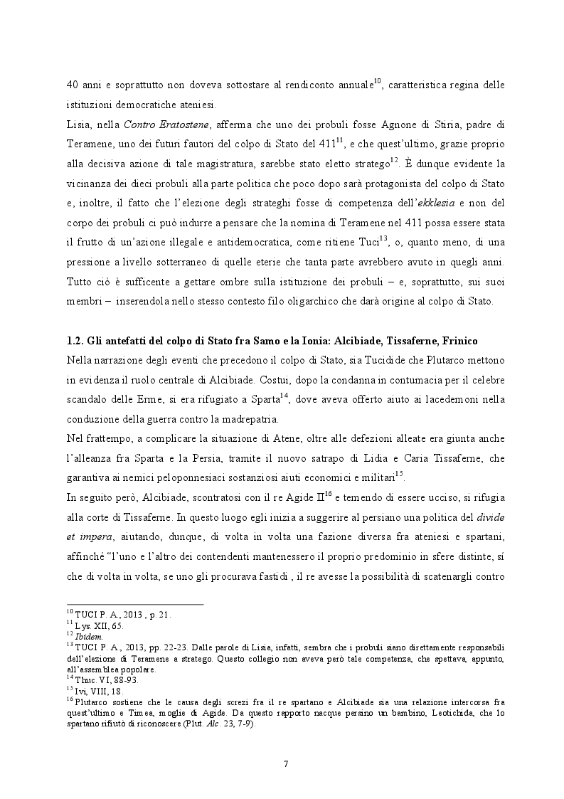 Anteprima della tesi: Il colpo di Stato dei Quattrocento ad Atene. Metodi di attuazione e aspetti istituzionali, Pagina 6