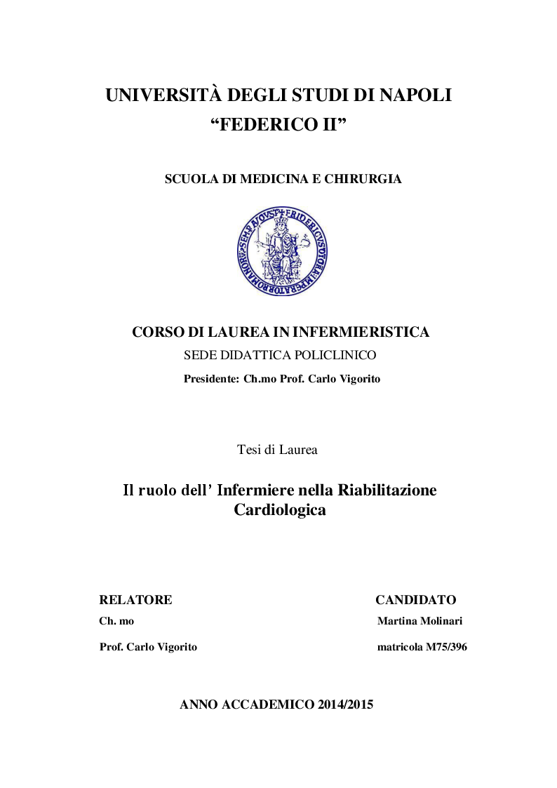 Anteprima della tesi: Il ruolo dell'Infermiere nella Riabilitazione Cardiologica, Pagina 1