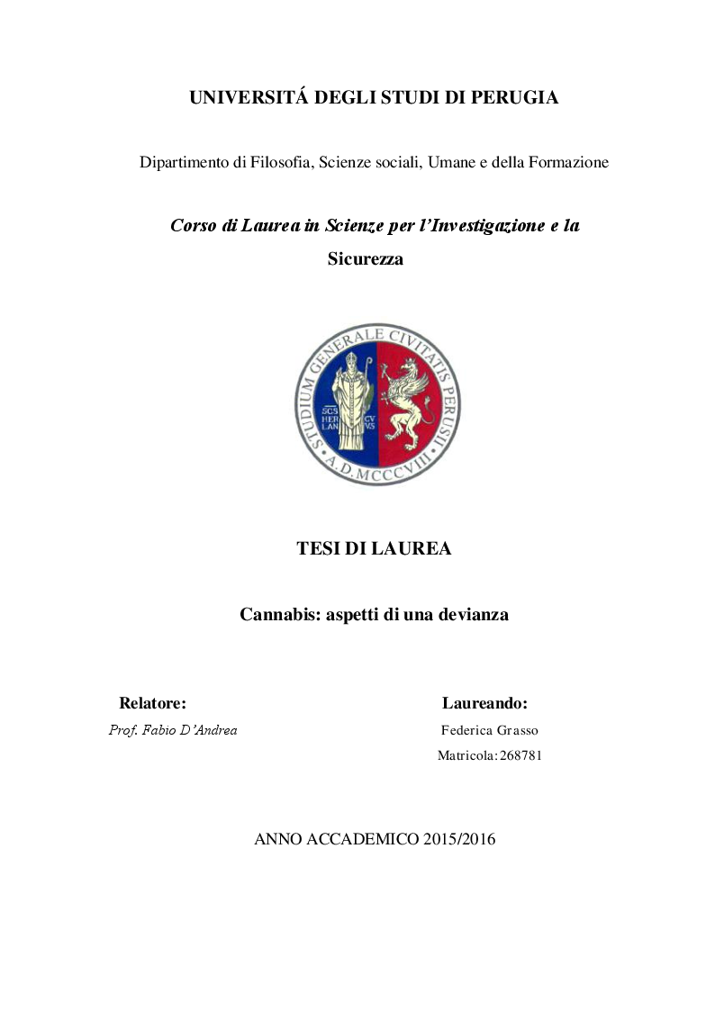Anteprima della tesi: Cannabis. Aspetti di una devianza., Pagina 1