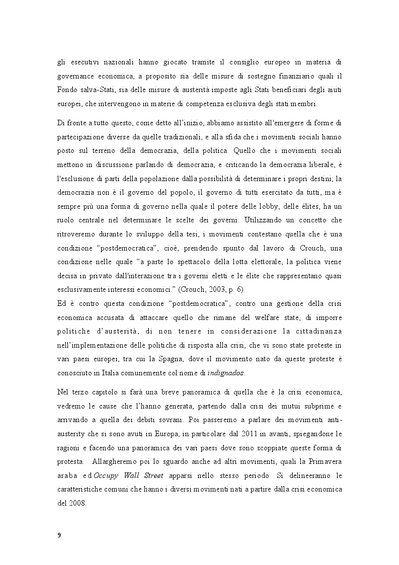Anteprima della tesi: Movimenti sociali e democrazia nell'epoca della crisi: il caso degli indignados, Pagina 7