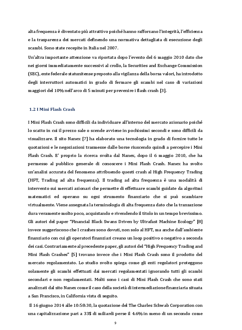 Estratto dalla tesi: I Flash Crash e il comportamento degli operatori nei mercati finanziari