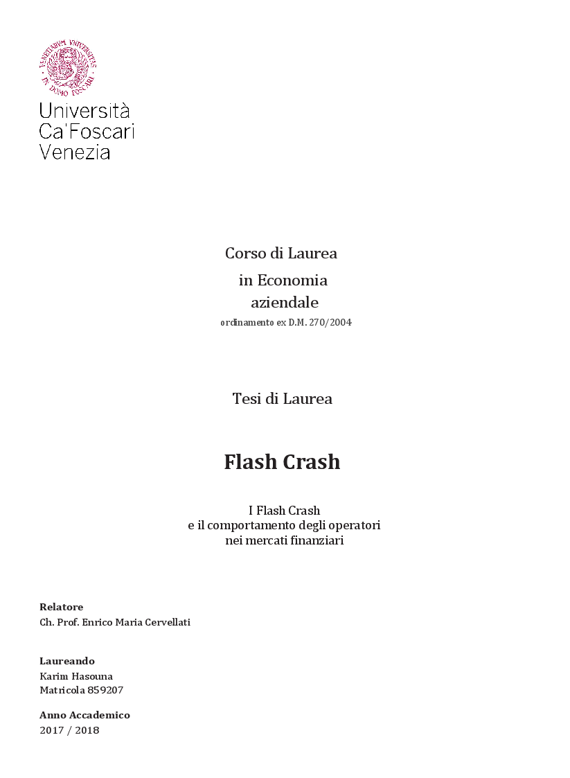 Anteprima della tesi: I Flash Crash e il comportamento degli operatori nei mercati finanziari, Pagina 1