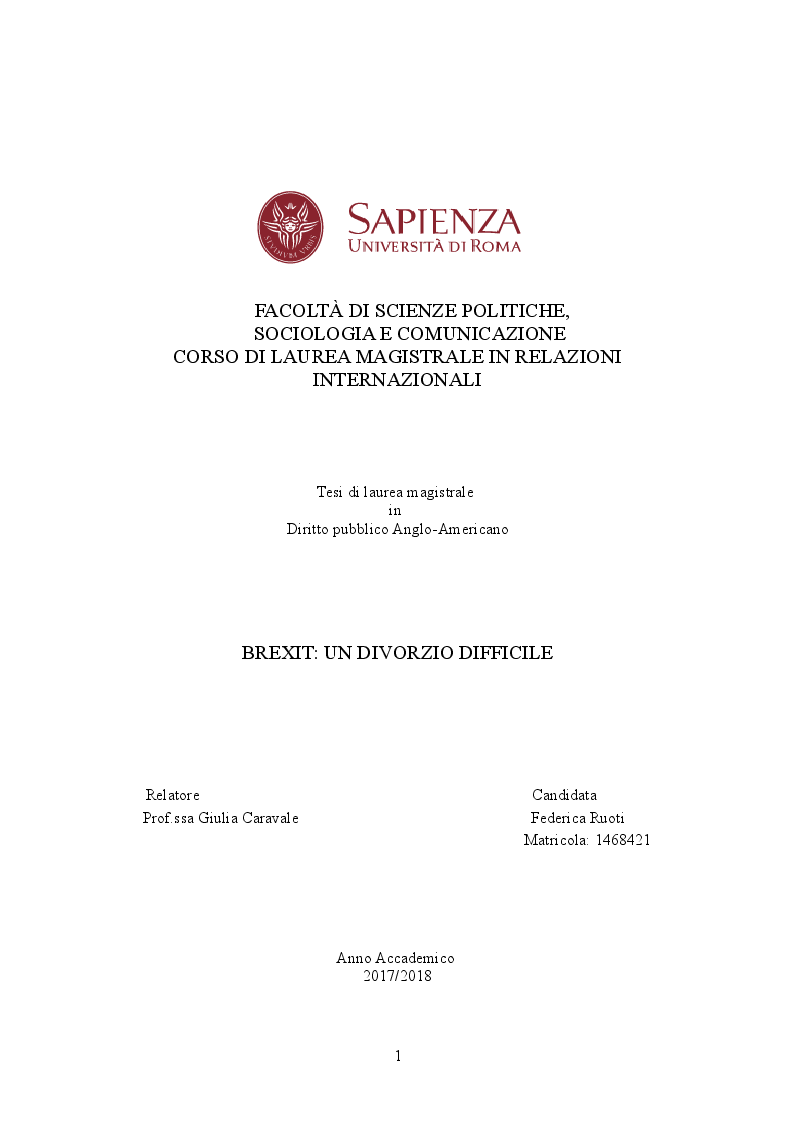 Anteprima della tesi: Brexit: un divorzio difficile, Pagina 1