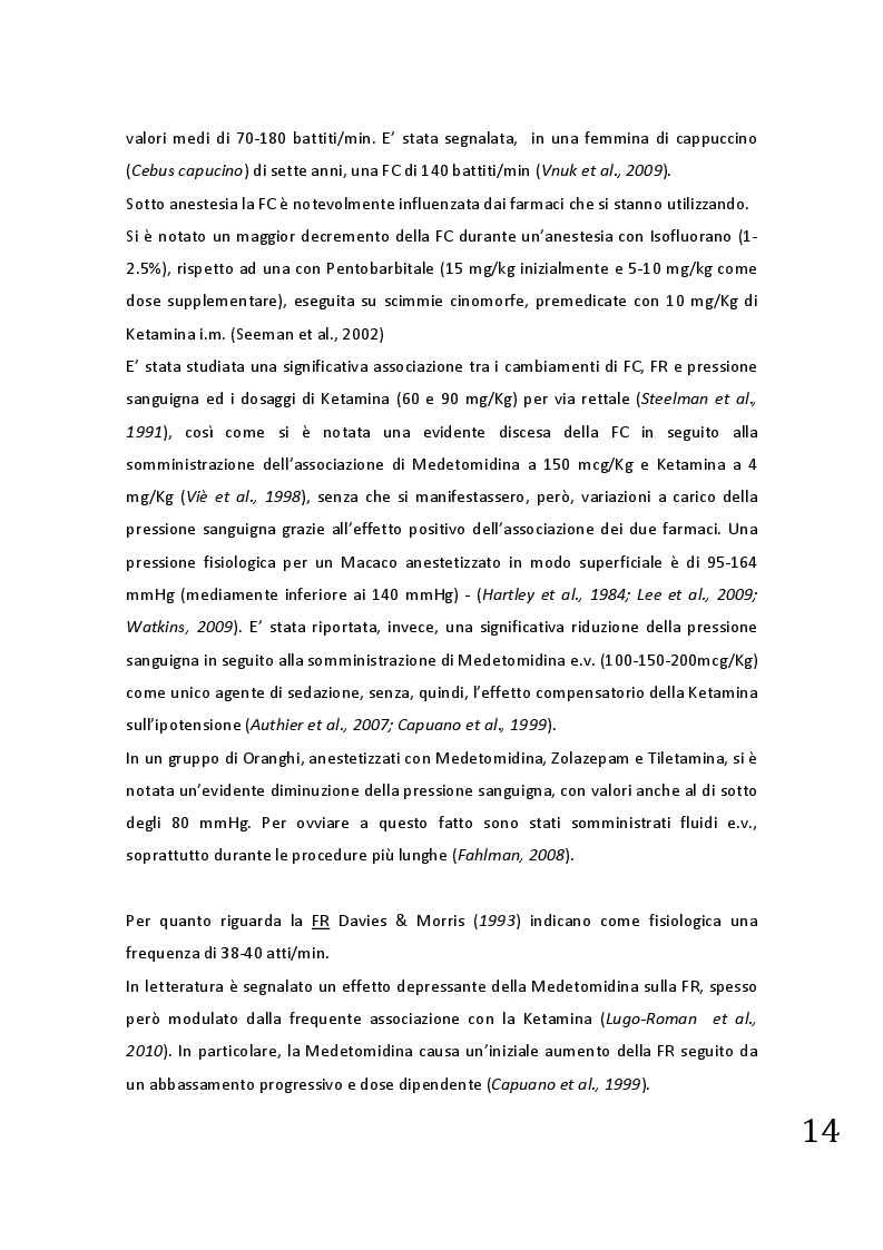 Estratto dalla tesi: Protocolli applicabili nella pratica anestesiologica sui primati