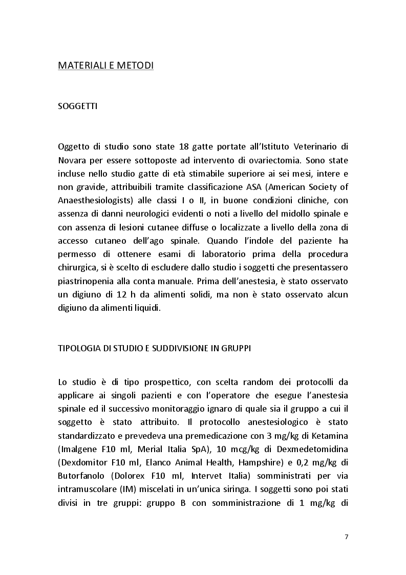 Anteprima della tesi: Effetti Analgesici e Cardiovascolari della Dexmedetomidina in Somministrazione Intratecale nel Gatto, Pagina 6