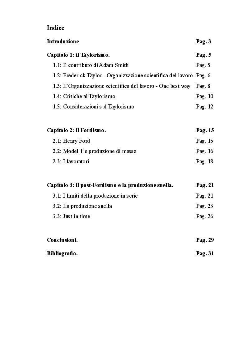 Indice della tesi: Dalla Produzione di Massa alla Produzione Flessibile, Pagina 1