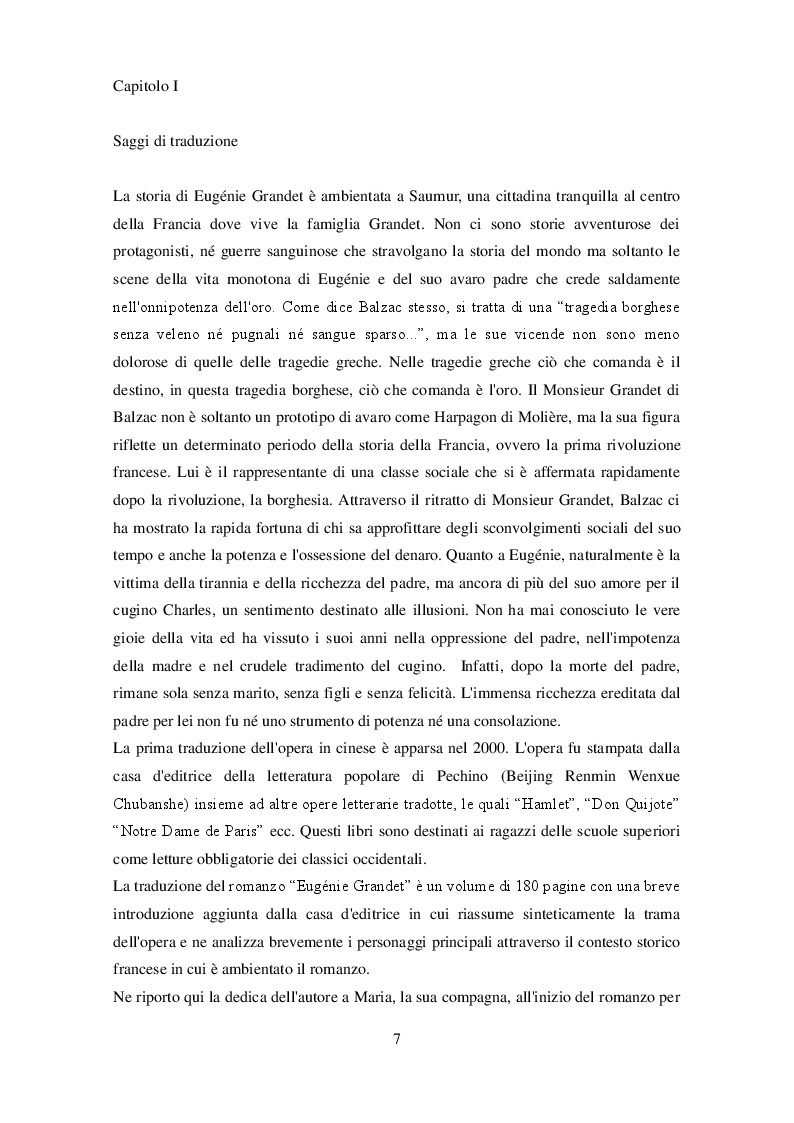 Anteprima della tesi: Eugènie Grandet sotto cieli lontani - Confronto tra il romanzo originale di Balzac e la traduzione in lingua cinese, Pagina 5