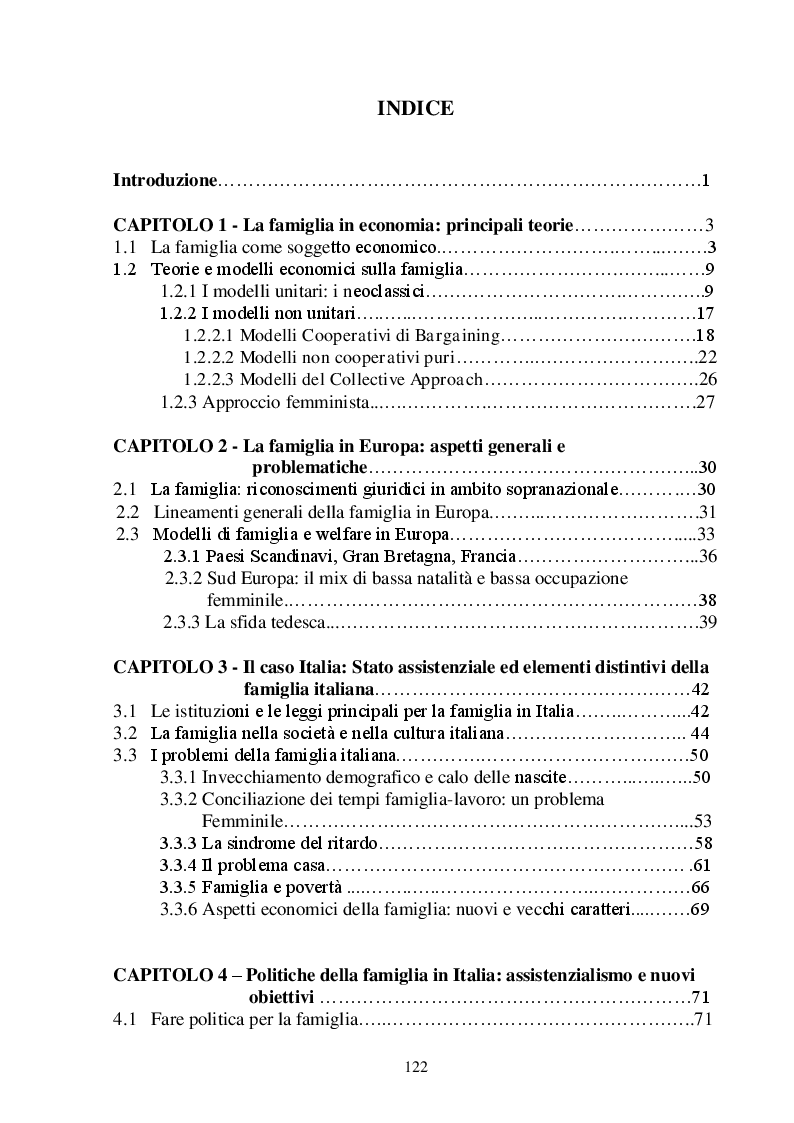 Indice della tesi: La Famiglia: un soggetto economico, Pagina 1