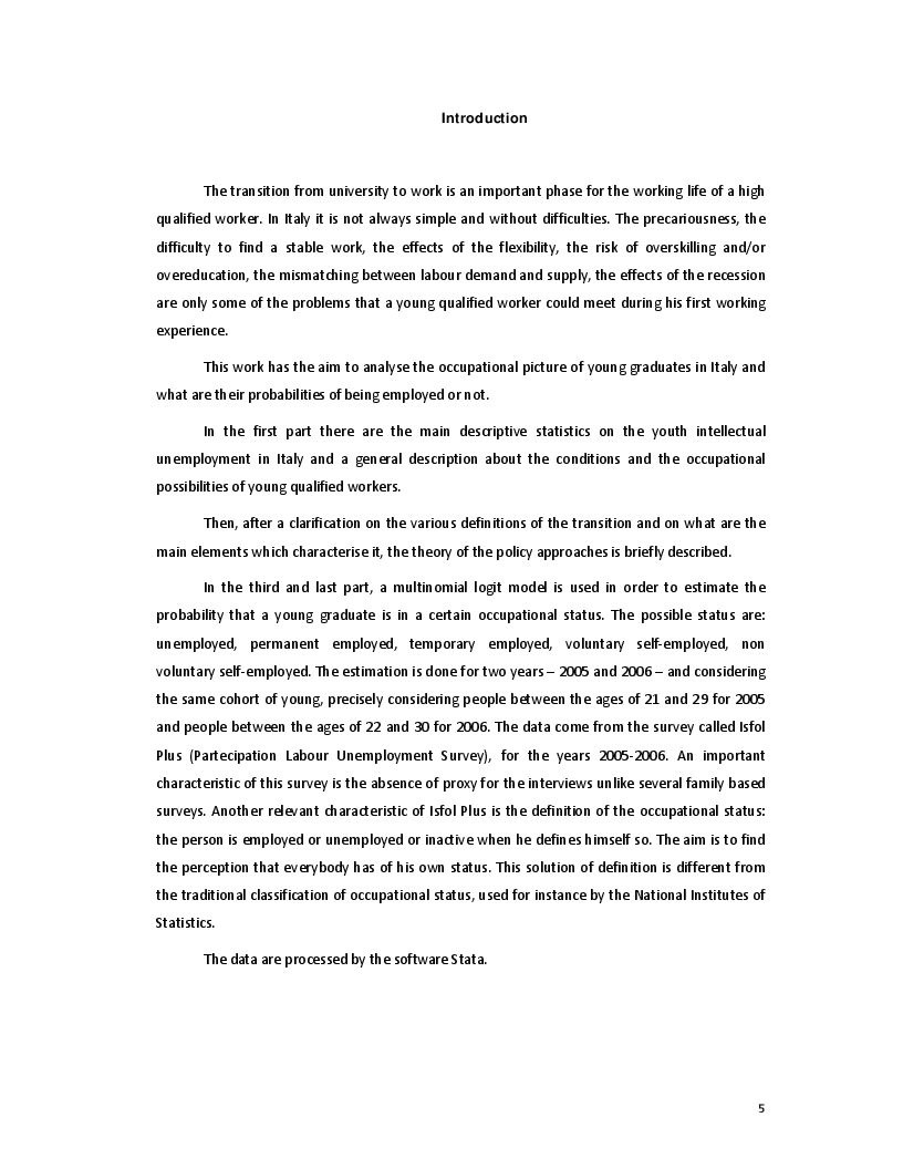 Anteprima della tesi: The Transition from University to Work - The case of Italy, Pagina 3