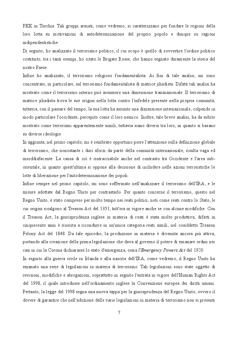 Anteprima della tesi: La legislazione anti-terrorismo nel Regno Unito tra sicurezza pubblica e tutela dei diritti umani, Pagina 3