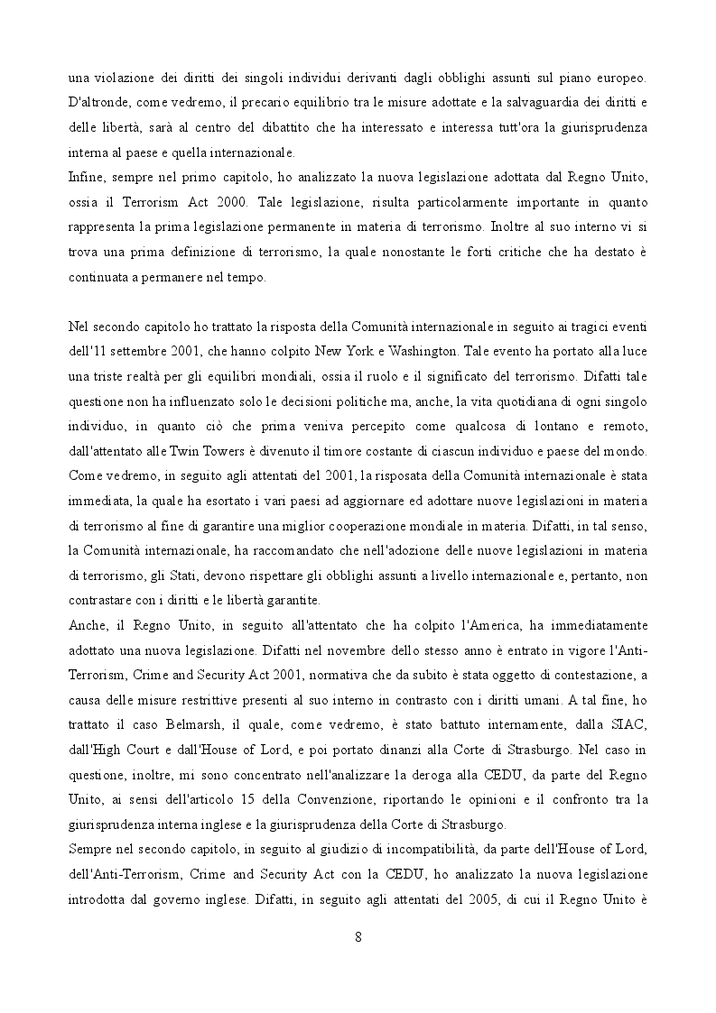 Anteprima della tesi: La legislazione anti-terrorismo nel Regno Unito tra sicurezza pubblica e tutela dei diritti umani, Pagina 4