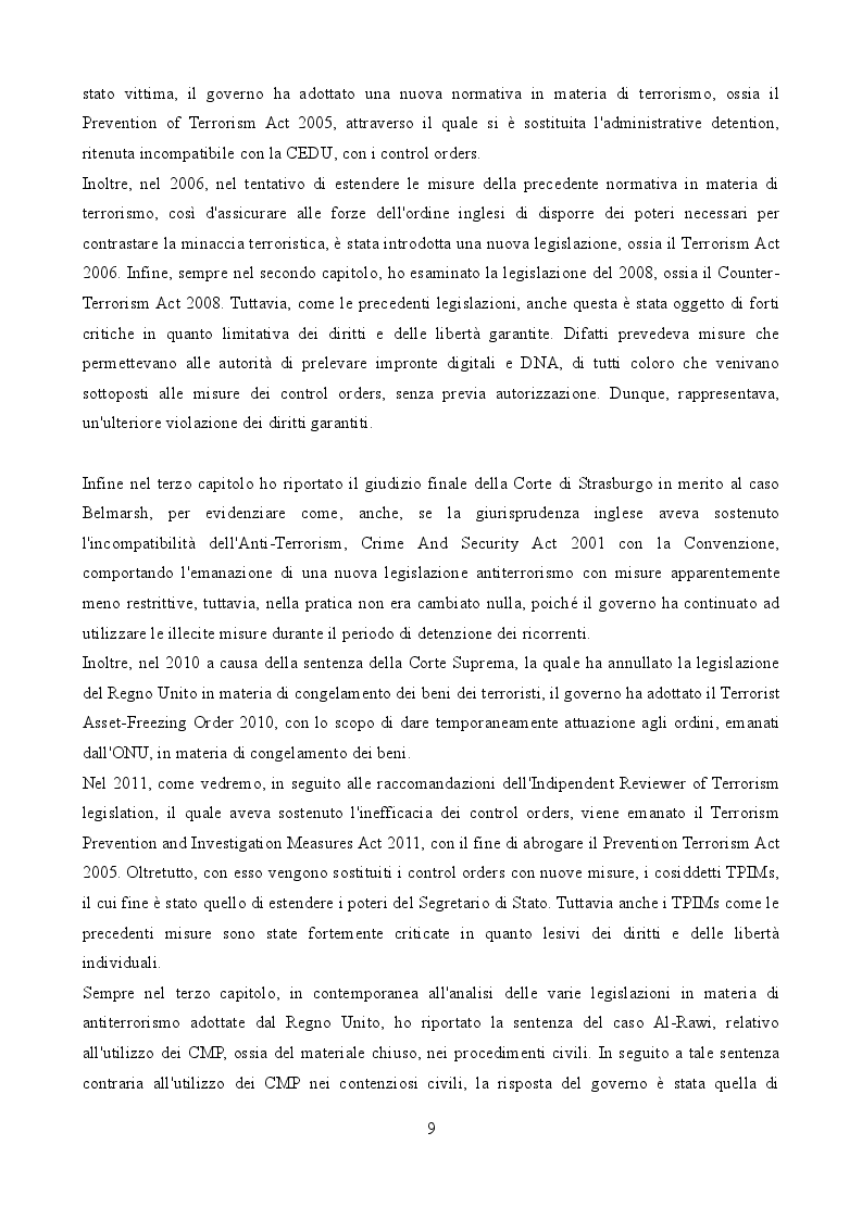 Anteprima della tesi: La legislazione anti-terrorismo nel Regno Unito tra sicurezza pubblica e tutela dei diritti umani, Pagina 5