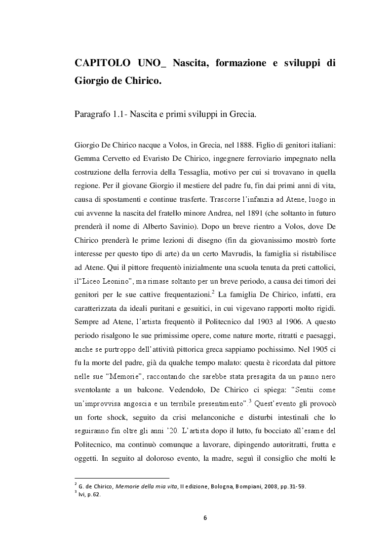 Anteprima della tesi: Storiografia artistica e Giorgio de Chirico: il periodo parigino., Pagina 5