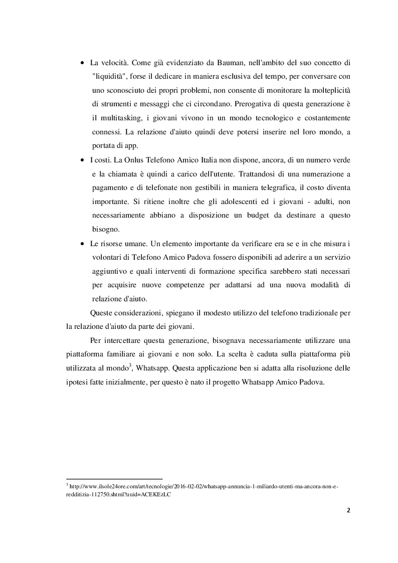 Anteprima della tesi: Relazione d'aiuto e nuove tecnologie: il progetto "Whatsapp Amico Padova", Pagina 3