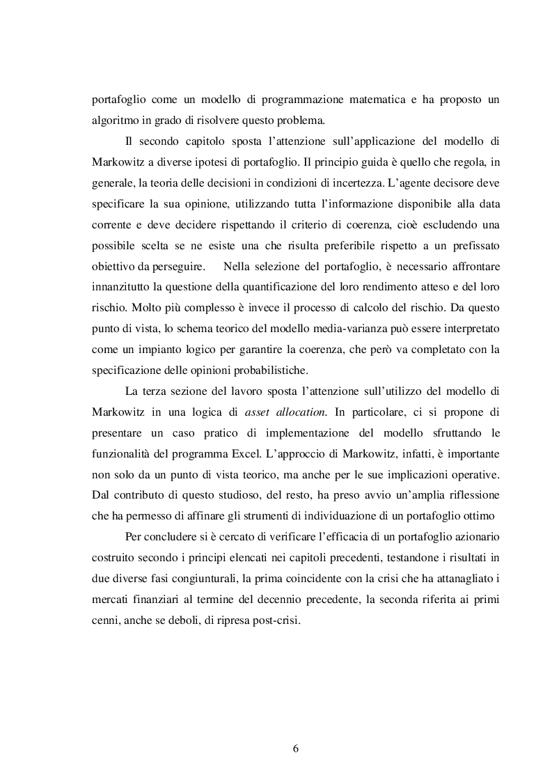 Anteprima della tesi: La teoria del portafoglio di Markowitz, Pagina 3