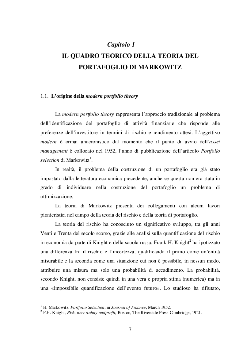 Anteprima della tesi: La teoria del portafoglio di Markowitz, Pagina 4