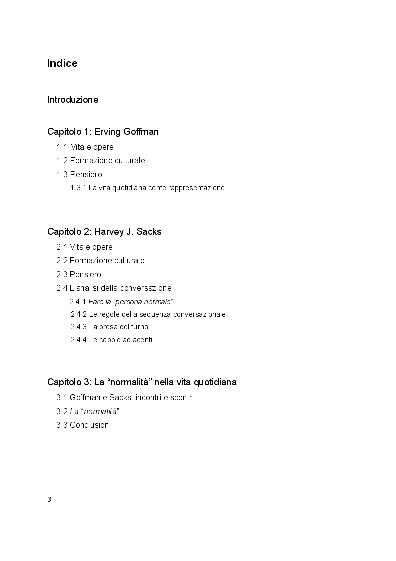 Indice della tesi: L'interazione secondo Erving Goffman e Harvey Sacks, Pagina 1