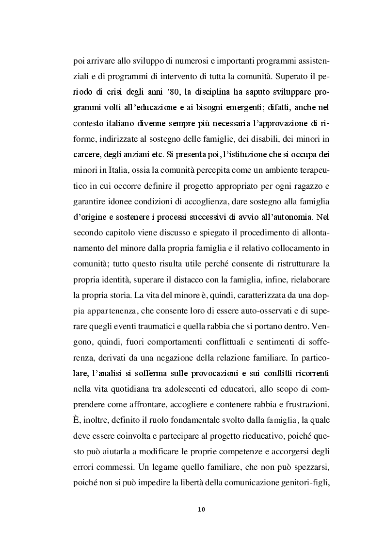 Anteprima della tesi: La relazione educativa nelle comunità per minori e il legame con la famiglia d'origine, Pagina 3