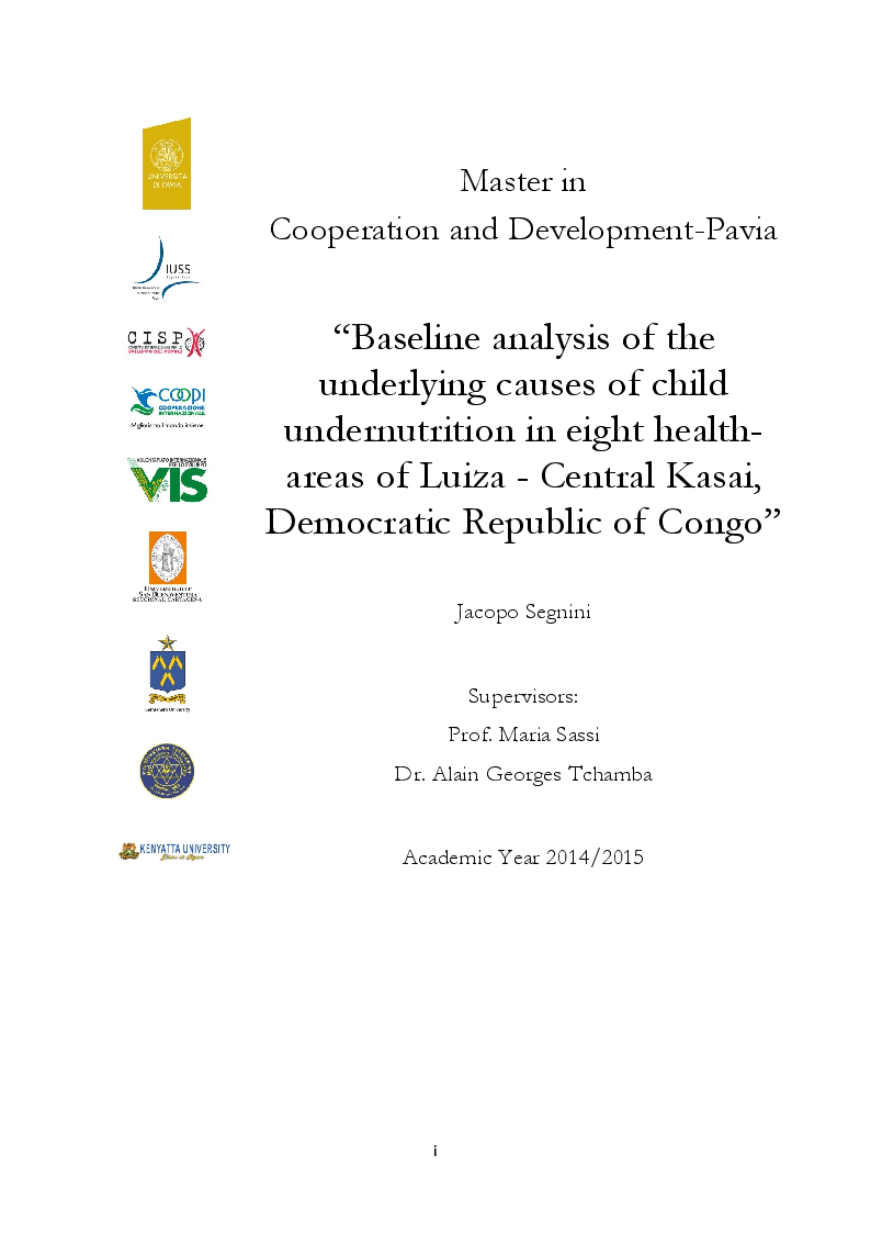 Anteprima della tesi: Baseline analysis of the underlying causes of child undernutrition in eight health-areas of Luisa - Central Kasai, Democratic Republic of Congo, Pagina 1