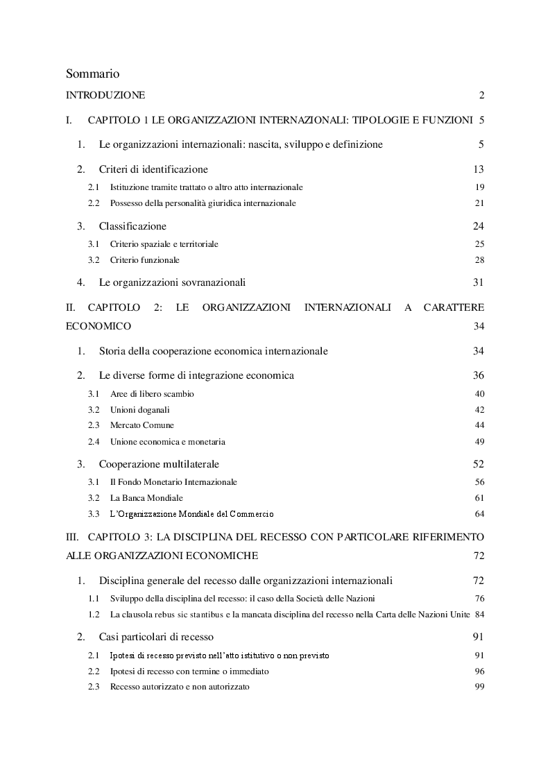 Indice della tesi: Le organizzazioni di integrazione economica regionale e la disciplina del recesso: il caso Brexit, Pagina 1