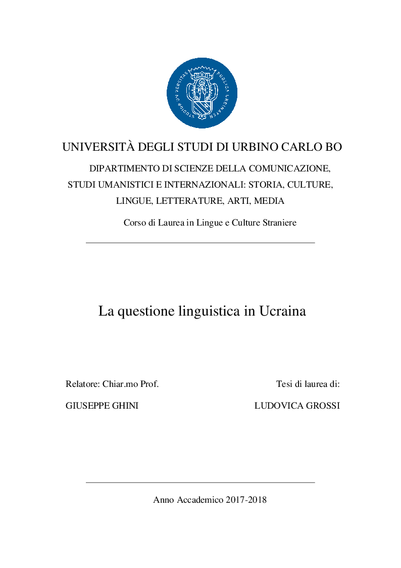 Anteprima della tesi: La questione linguistica in Ucraina, Pagina 1