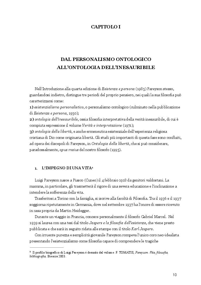 Anteprima della tesi: La libertà del male, il male della libertà. Una riflessione sul pensiero tragico di Luigi Pareyson in rapporto alla testimonianza biblica, Pagina 3