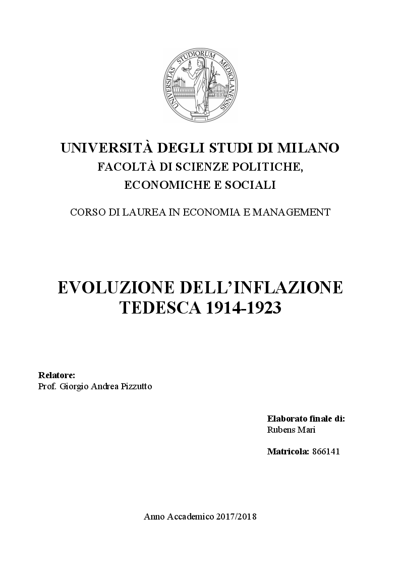 Anteprima della tesi: Evoluzione dell'inflazione tedesca 1914-1923, Pagina 1
