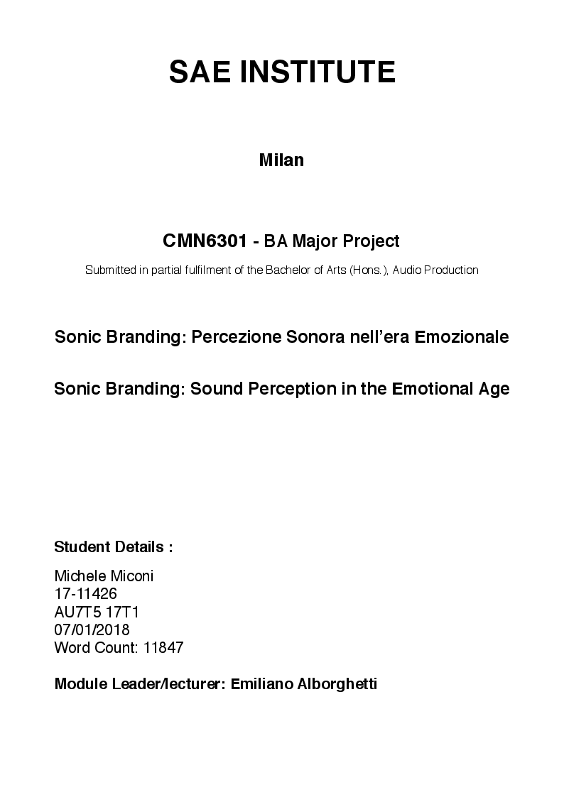 Anteprima della tesi: Sonic Branding: percezione sonora nell'era emozionale, Pagina 1