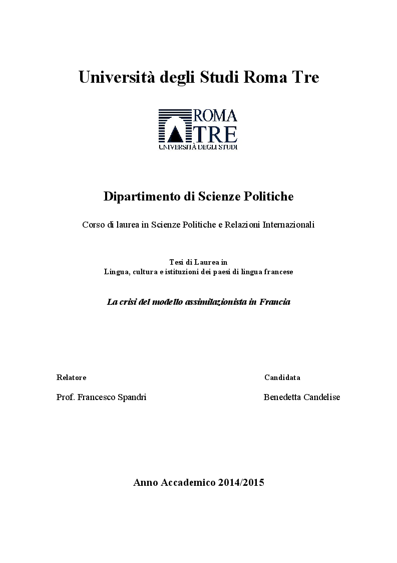 Anteprima della tesi: La crisi del modello assimilazionista in Francia, Pagina 1