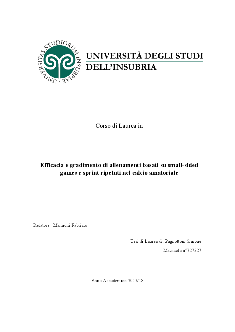 Anteprima della tesi: Efficacia e gradimento di allenamenti basati su small-sided games e sprint ripetuti nel calcio amatoriale, Pagina 1