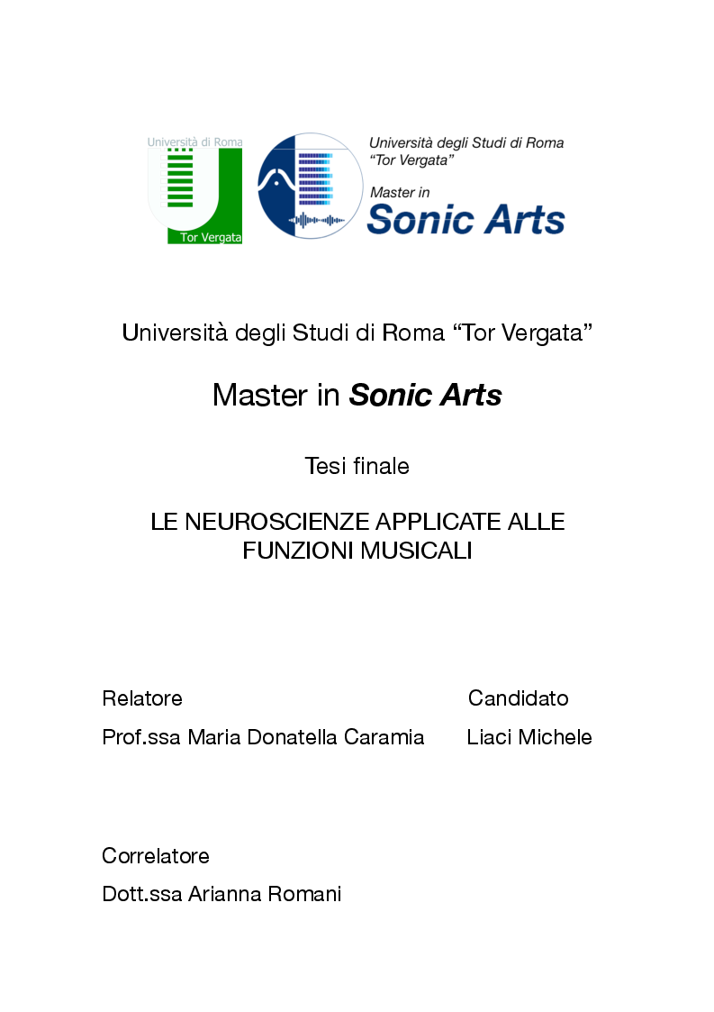 Anteprima della tesi: Le neuroscienze applicate alle funzioni musicali, Pagina 1