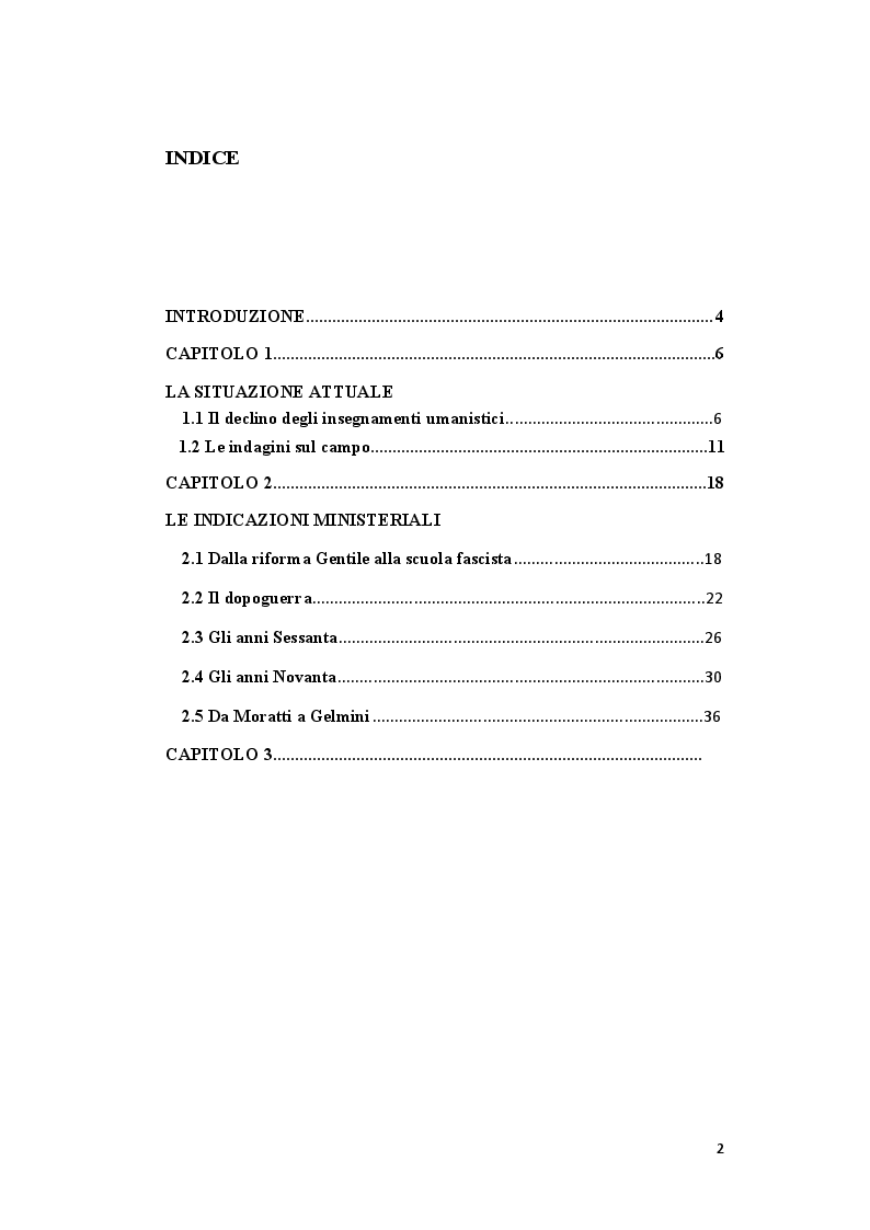 Indice della tesi: L'insegnamento della Storia negli Istituti Secondari di Secondo Grado nell'Italia repubblicana, Pagina 1