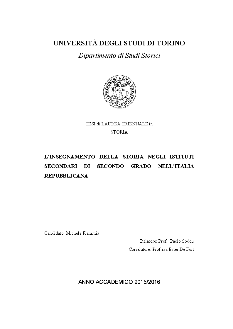 Anteprima della tesi: L'insegnamento della Storia negli Istituti Secondari di Secondo Grado nell'Italia repubblicana, Pagina 1