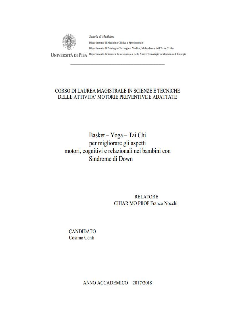Anteprima della tesi: Basket - Yoga - Tai Chi per migliorare gli aspetti motori, cognitivi e relazionali nei bambini con Sindrome di Down, Pagina 1