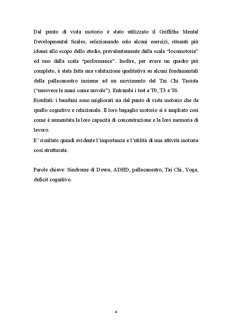 Anteprima della tesi: Basket - Yoga - Tai Chi per migliorare gli aspetti motori, cognitivi e relazionali nei bambini con Sindrome di Down, Pagina 3