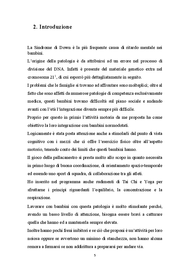 Anteprima della tesi: Basket - Yoga - Tai Chi per migliorare gli aspetti motori, cognitivi e relazionali nei bambini con Sindrome di Down, Pagina 4
