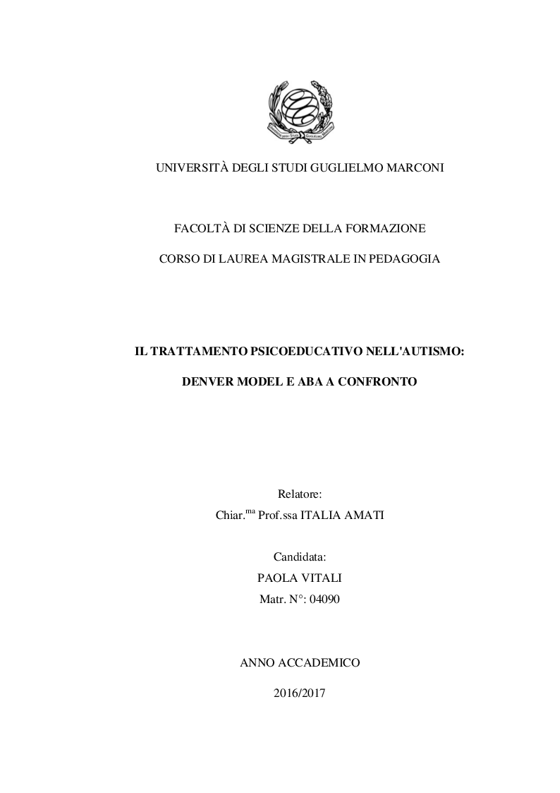 Anteprima della tesi: Il trattamento psicoeducativo nell'autismo: Denver Model e ABA a confronto, Pagina 1