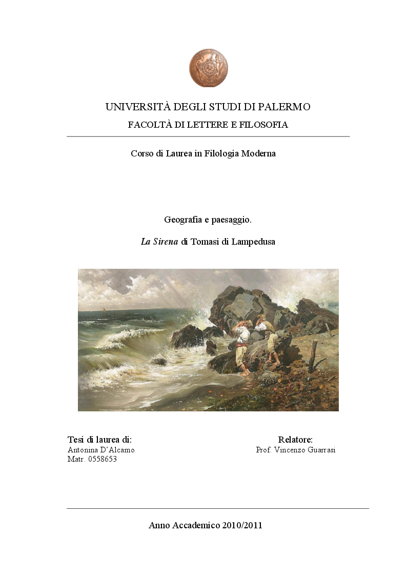 Anteprima della tesi: Geografia e paesaggio. La Sirena di Tomasi di Lampedusa., Pagina 1