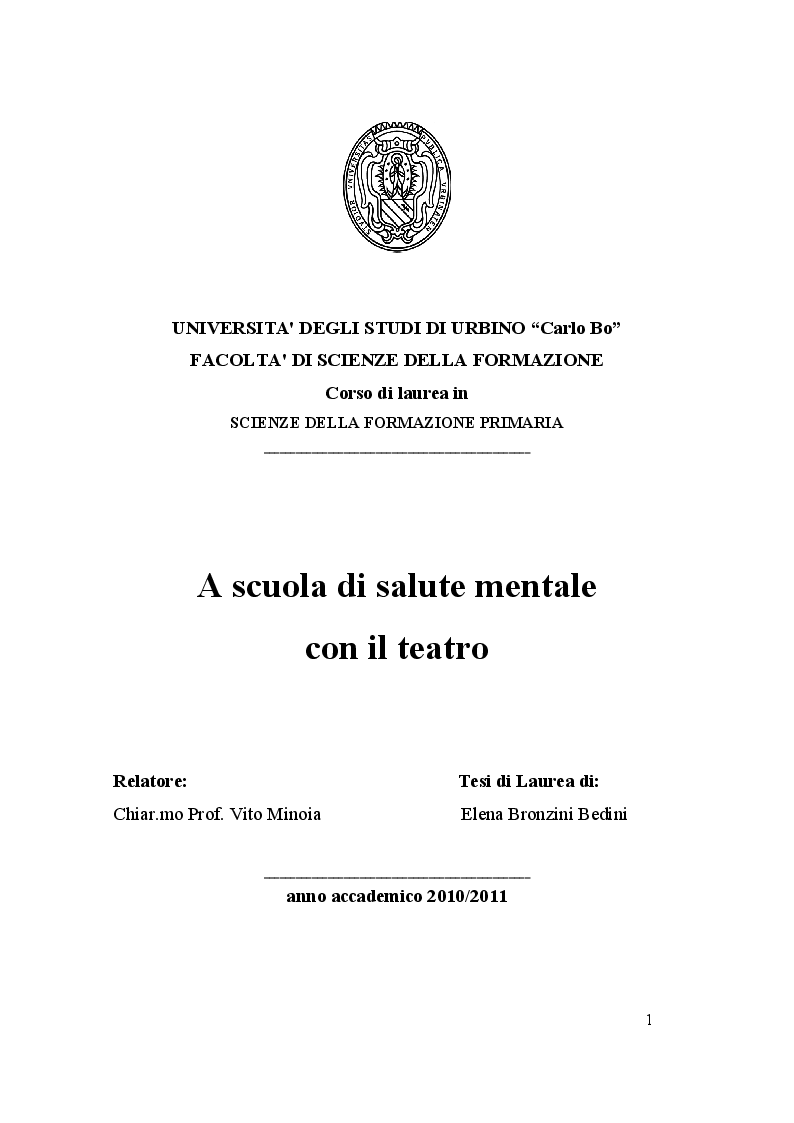Anteprima della tesi: A scuola di salute mentale con il teatro, Pagina 1