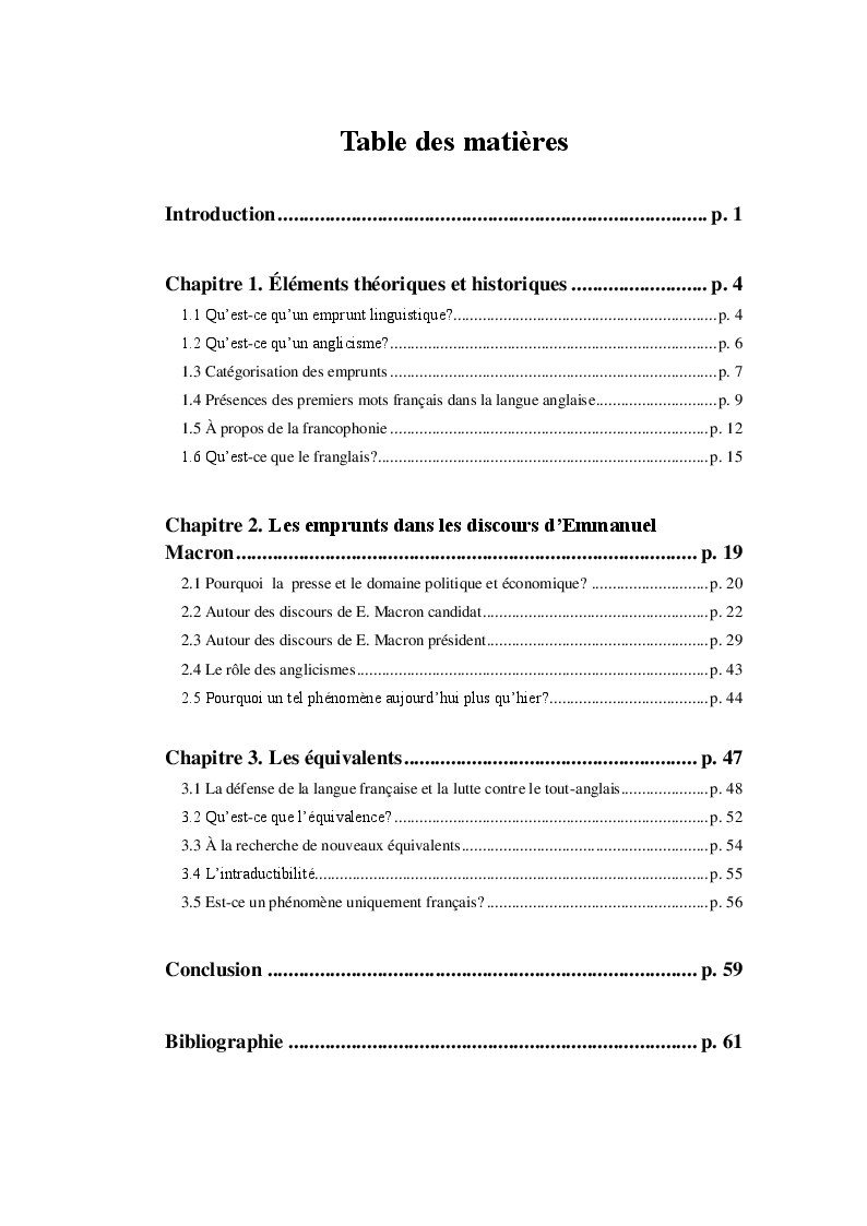 Indice della tesi: Do you speak Macron? À propos des anglicismes du president francais, Pagina 1