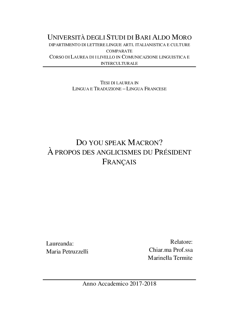 Anteprima della tesi: Do you speak Macron? À propos des anglicismes du president francais, Pagina 1