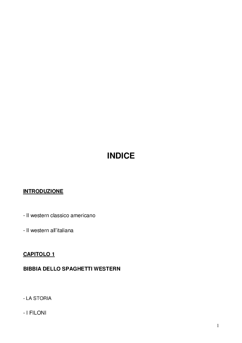 Indice della tesi: Nel dubbio, fate uno spaghetti western: l'italianità di un genere, Pagina 1