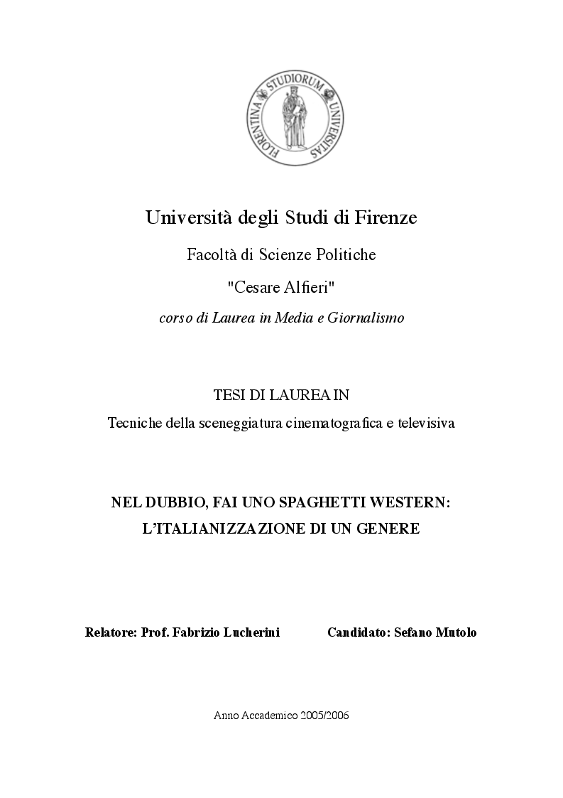 Anteprima della tesi: Nel dubbio, fate uno spaghetti western: l'italianità di un genere, Pagina 1