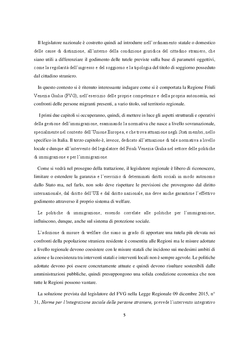 Anteprima della tesi: Il Friuli Venezia Giulia e l’attuazione della normativa dell’UE in tema di accoglienza ed integrazione dei migranti, alla luce della ripartizione delle competenze tra Stato e Regioni, Pagina 6