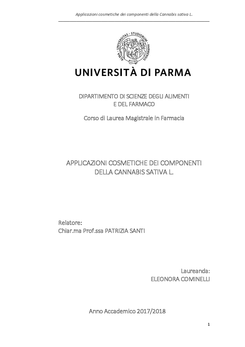 Anteprima della tesi: Applicazioni cosmetiche dei componenti della Cannabis sativa, Pagina 1