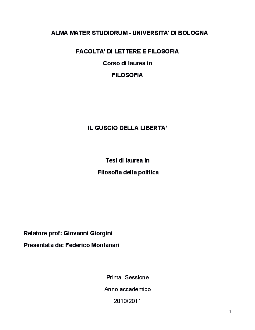 Anteprima della tesi: Il guscio della libertà, Pagina 1